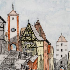 Watercolor painting of Rothenburg Towers
