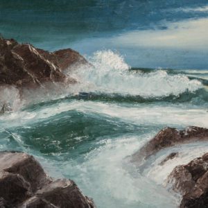 Oil painting of water and rocks