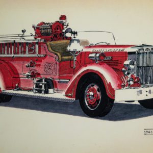 Pen and ink drawing of a Conchy Fire Truck