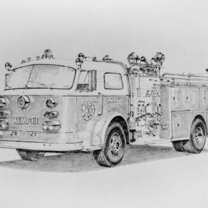 Pencil drawing of a Weldon Fire Truck