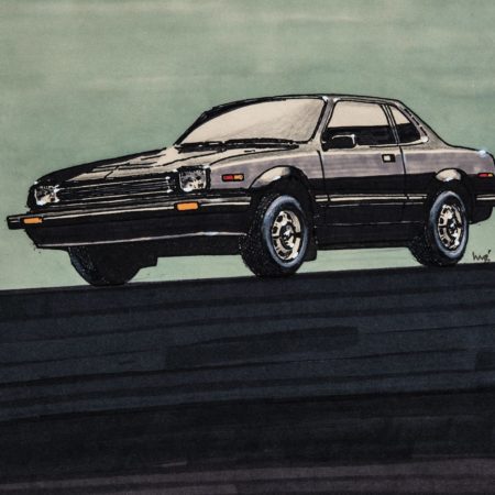 Mixed media drawing of Honda 1984 Prelude