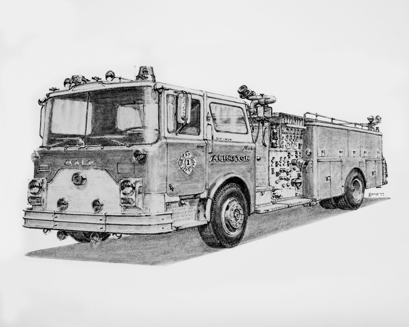Pencil drawing of an Abington Fire Truck