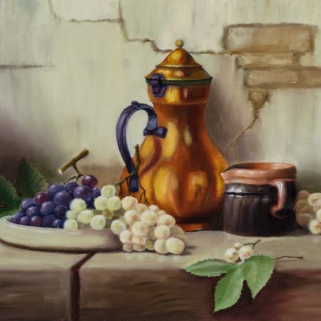 Still life of grapes, jug and cup