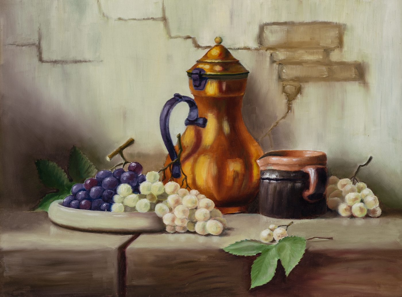 Still life of grapes, jug and cup