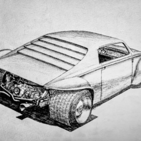 Pencil drawing of a Volkswagen sports car