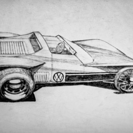 Pencil drawing of a Volkswagen sports car