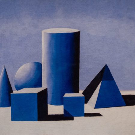 Still life oil painting of shapes and shadows