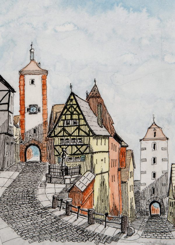 Watercolor painting of Rothenburg Towers