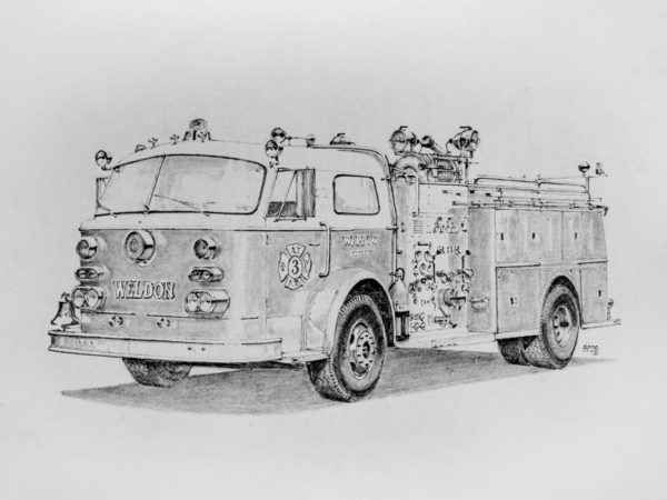 Pencil drawing of a Weldon Fire Truck