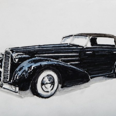 Pen and Ink drawing of a Packard 1940 Pheaton