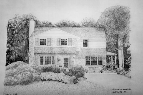 Pencil drawing of a house on Sylvania Avenue