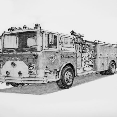 Pencil drawing of an Abington Fire Truck